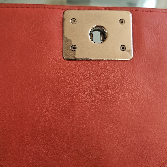 CHANEL XL Red Leather Boy Chain Link Shoulder Crossbody Bag Purse Diamond - Picture 10 of 16